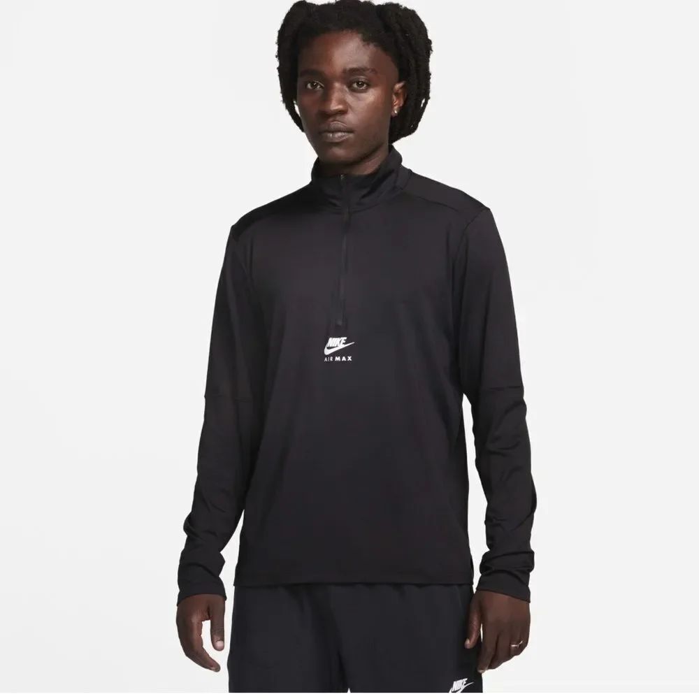 NIKE AIR MAX XXL Black White Logo Quarter Zip Mock Neck Jersey Athletic Top
